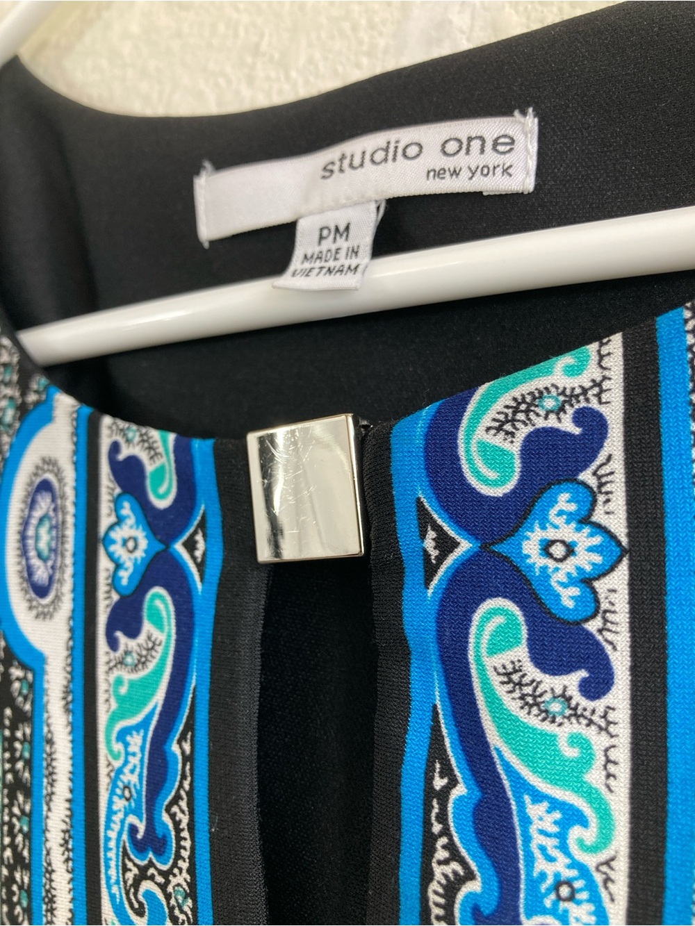 Studio One New York Stretch Dress Size PM Blue Teal Cutout Neckline - Picture 3 of 10